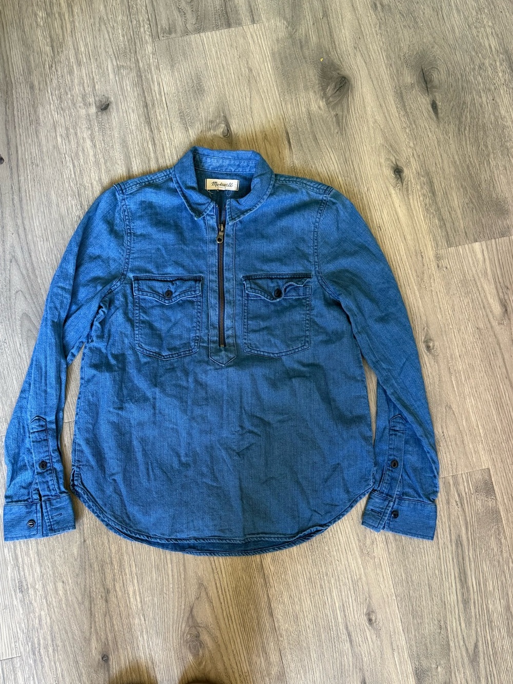 Madewell Indigo Blue Half-Zip Denim Pullover Shirt